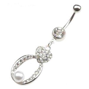 *5/35* Simulated PEARL & Crystal Belly Button Ring